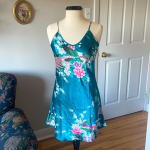 Silk-Look Teal Floral Slip Dress